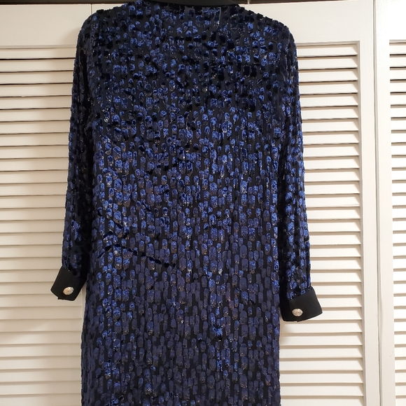 Michael Kors navy blue velvet chic dress rhinestone ball buttons formal lined - Picture 4 of 11